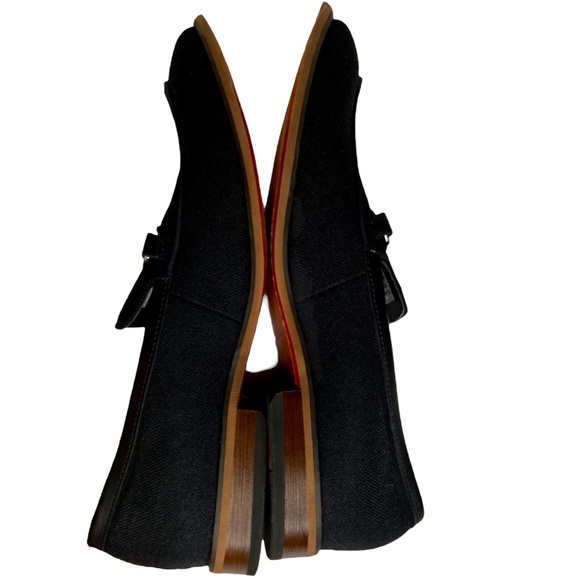 La Milano Black Leather Linen Silver Horse Bit Detail Slip On Loafer Size 9.5 - Picture 7 of 11